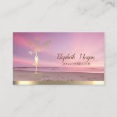 Carte De Visite Arbre d'or femmes Silhouette, Plage coucher de sol (Devant)