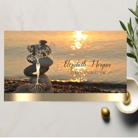 Carte De Visite Arbre d'or femmes Silhouette, Stones Zen Sunset Be