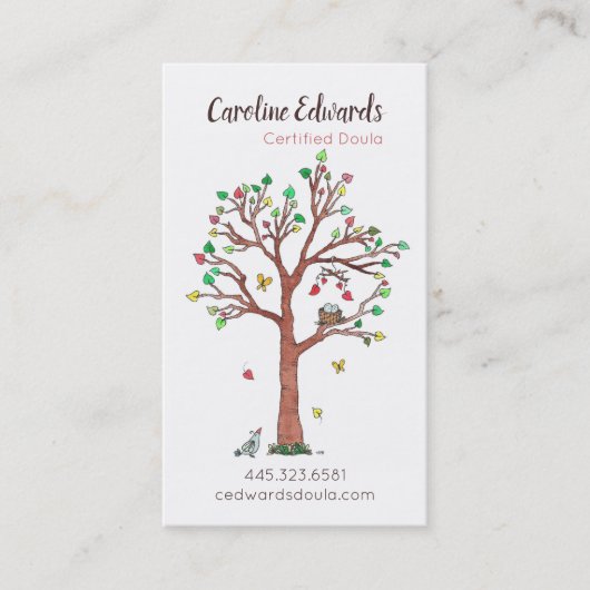 Carte De Visite Arbre doux avec nid et coeur (Devant)