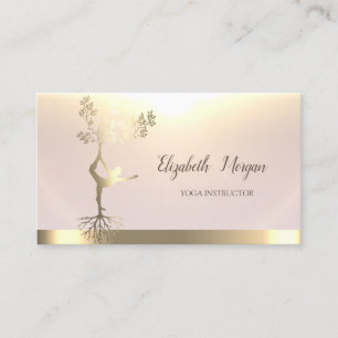 Carte De Visite Arbre élégant en or silhouette de femmes Yoga