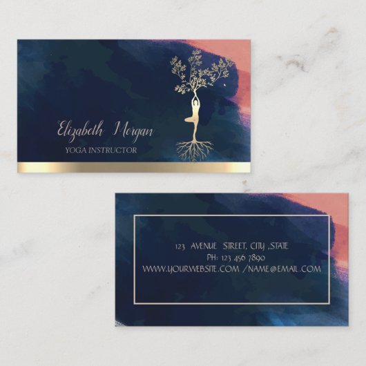 Carte De Visite Arbre femmes Silhouette, Aquarelle Brush Strot (Devant / Derrière)