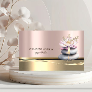 Carte De Visite Arbre fille Silhouette Lotus Zen Stones Rose Or