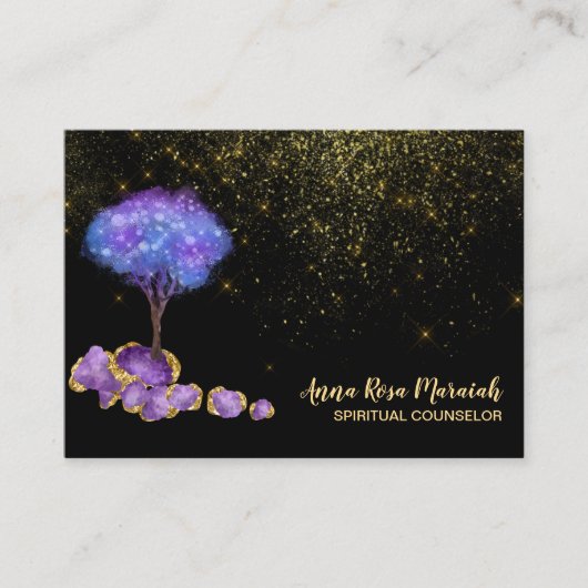 Carte De Visite *~* Arbre Parties scintillant d'or Amethyst Jewels (Devant)