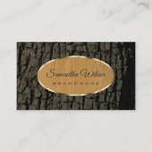Carte De Visite Arbre Rustique Naturel Barre Grain Ovale Gold Bord (Devant)