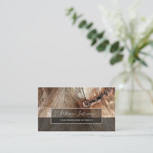 Carte De Visite Arbre rustique surface disque gris rectangle bande (Debout devant)