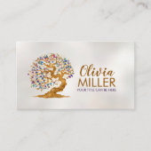 Carte De Visite Arbre Sakura doré - Fleur colorée (Devant)