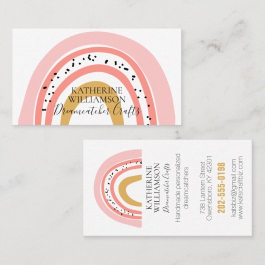 Carte De Visite Arc en arc-en-ciel rose Boho (Devant / Derrière)