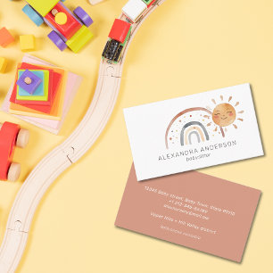 Carte De Visite Arc-en-ciel avec soleil Watercolor Babysitter