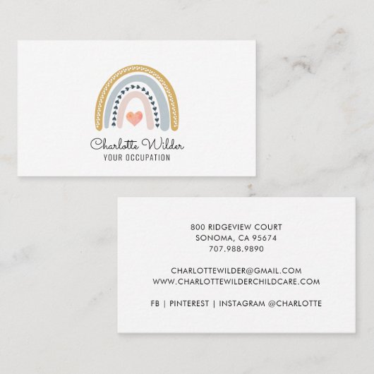Carte de visite arc-en-ciel Boho (Devant / Derrière)