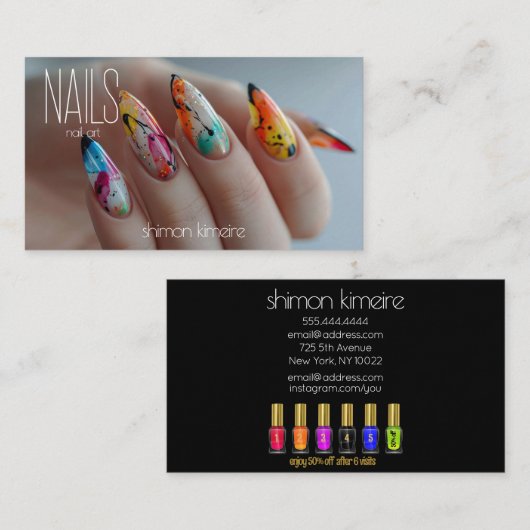 Carte De Visite Arc-en-ciel Clou Art Manicuriste Fidélité (Devant / Derrière)