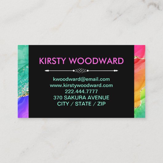 Carte De Visite Arc-en-ciel Encre et Gold Faux Parties scintillant (Dos)