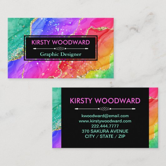 Carte De Visite Arc-en-ciel Encre et Gold Faux Parties scintillant (Devant / Derrière)