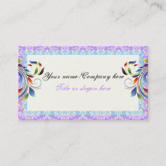 Carte De Visite Arc-en-ciel feuille bleu pourpre bordures damées