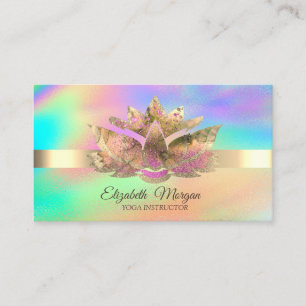 Carte De Visite Arc-en-ciel holographique élégant, lotus doré