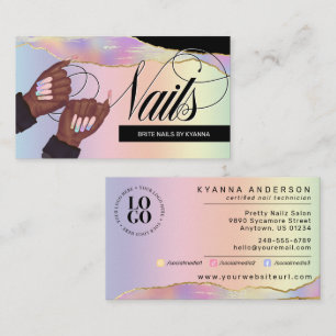 Carte De Visite Arc-en-ciel holographique Nail Tech/Salon - Logo p