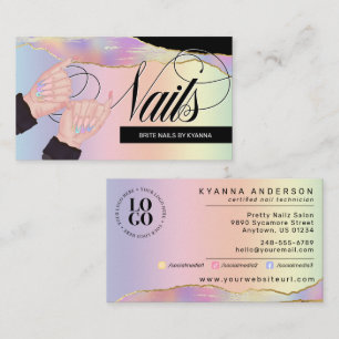Carte De Visite Arc-en-ciel holographique Nail Tech/Salon - Logo p