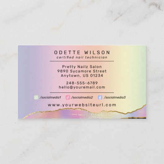 Carte De Visite Arc-en-ciel holographique Nail Tech/Salon - Logo p (Dos)