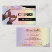 Carte De Visite Arc-en-ciel holographique Nail Tech/Salon - Logo p (Devant / Derrière)