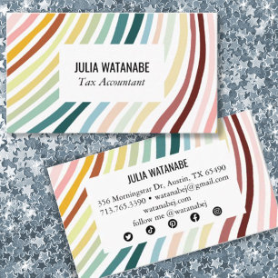 Carte De Visite Arc-en-ciel minimaliste rayures faites main médias