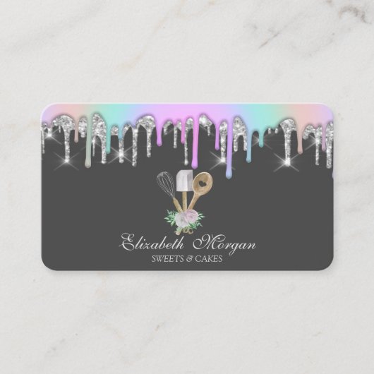 Carte De Visite Arc-en-ciel Parties scintillant gouttes boulangeri (Devant)