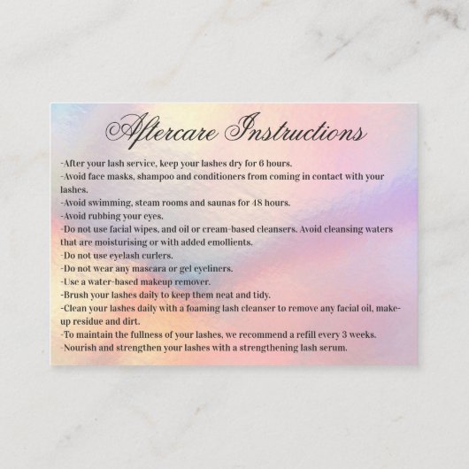 Carte De Visite Arc-en-ciel Parties scintillant holographique Lash (Dos)