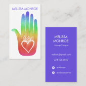 Carte De Visite Arc-en-ciel Soins de la main Coeurs de massage (Devant / Derrière)