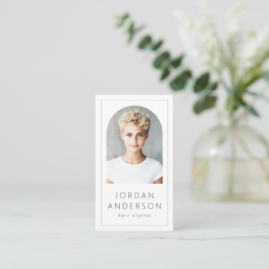 Carte De Visite Arc moderne photo mince bordure QR code blanc (Debout devant)