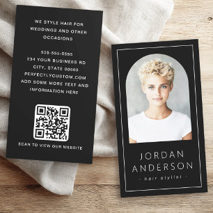 Carte De Visite Arc moderne photo mince bordure QR code noir