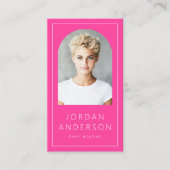 Carte De Visite Arc moderne photo mince bordure QR code rose chaud (Devant)