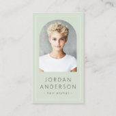 Carte De Visite Arc moderne photo mince bordure QR code vert clair (Devant)