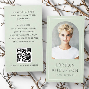 Carte De Visite Arc moderne photo mince bordure QR code vert clair