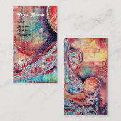 Carte De Visite ARCADIE, Rouge Bleu Argent Abstrait (Devant / Derrière)