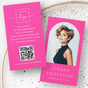 Carte De Visite Arch photo moderne minimaliste code QR logo rose c