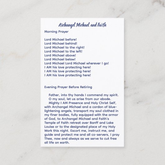Carte De Visite Archange Michael et foi (Dos)