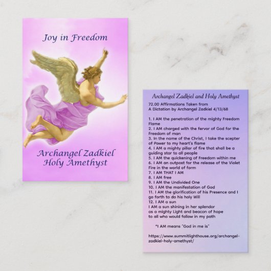 Carte De Visite Archangel Zadkiel and Holy Amethyst (Devant / Derrière)