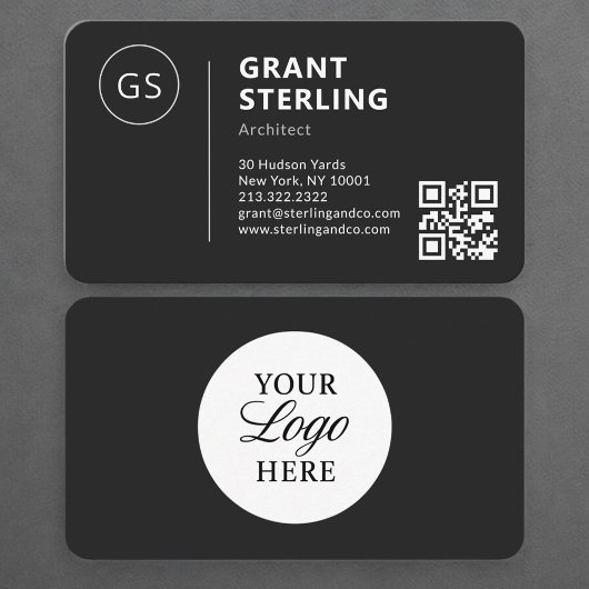 Carte De Visite Architect Black Logo QR Code Professional
