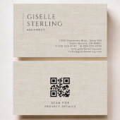 Carte De Visite Architect Luxury Neutral Linen QR Code