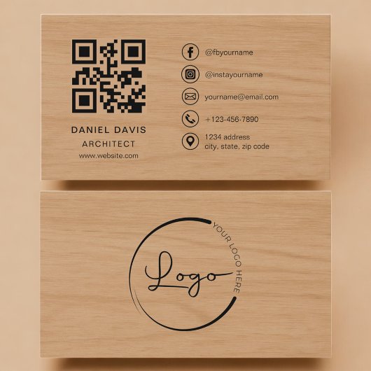 Carte De Visite Architect Wood Professional QR Code