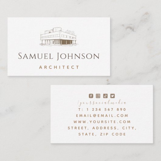 Carte De Visite Architecte d'architecture de bâtiment Brown dessin (Devant / Derrière)