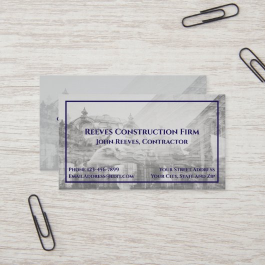 Carte de visite architecte de Contrat de construct (Devant/Arrière en situation)
