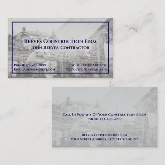 Carte de visite architecte de Contrat de construct (Devant / Derrière)