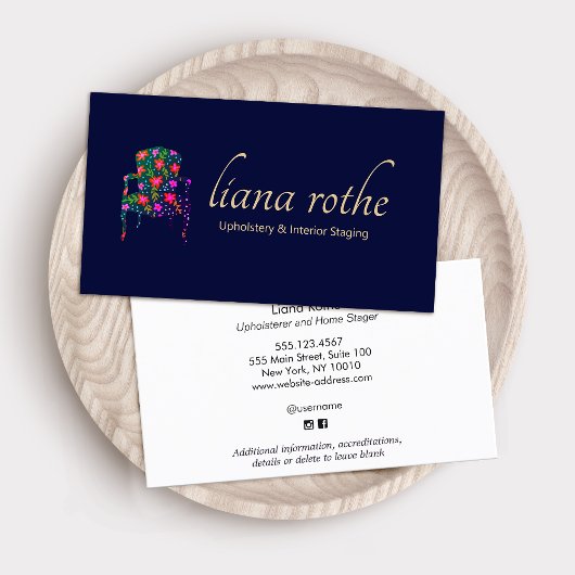 Carte De Visite Architecte d'intérieur Floral Chaise Carré
