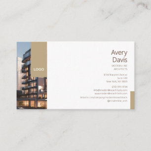 Carte De Visite Architecte minimaliste avec photo et logo du bâtim
