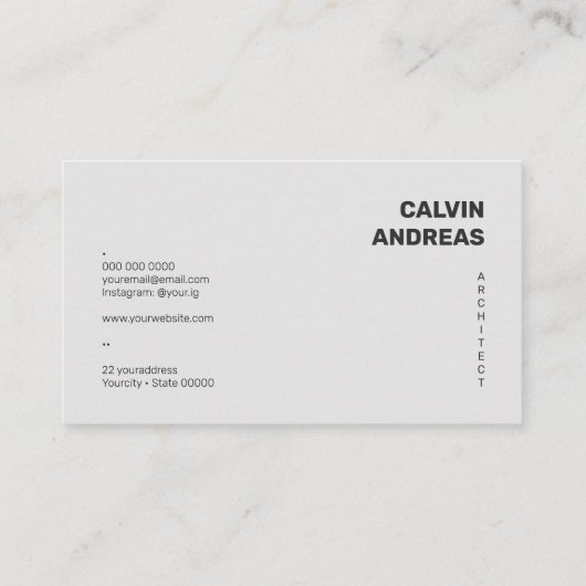 Carte De Visite Architecte minimaliste Moderne Contractant Designe (Dos)