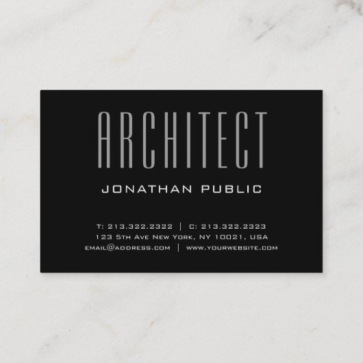 Carte De Visite Architecte moderne Elégant Luxe Plain Cool noir (Dos)