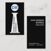 Carte De Visite Architecte moderne noir, blanc, bleu monogramme (Devant / Derrière)