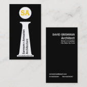 Carte De Visite Architecte moderne noir, blanc, jaune monogramme (Devant / Derrière)