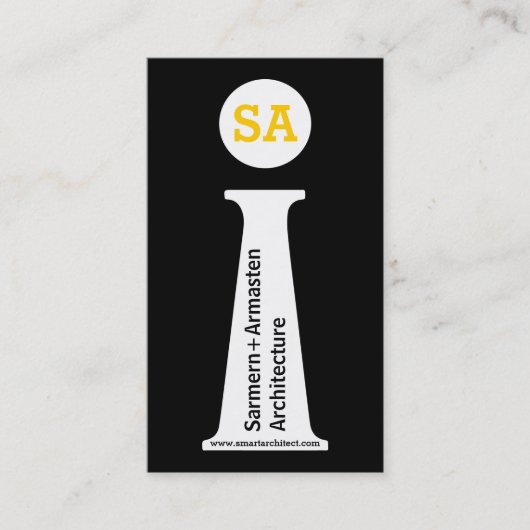Carte De Visite Architecte moderne noir, blanc, jaune monogramme (Devant)