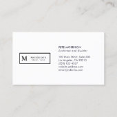 Carte De Visite Architecte Monogram Black White Professional (Dos)