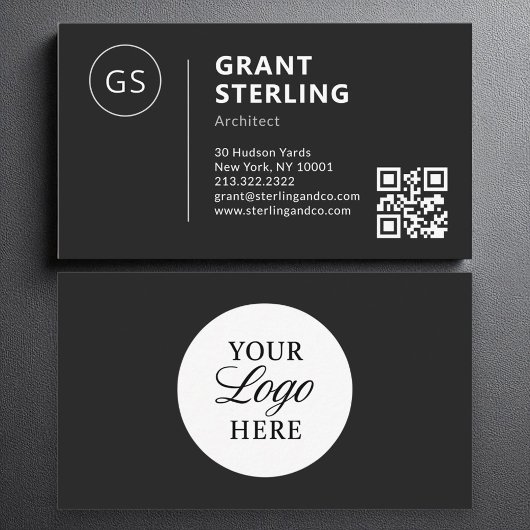 Carte De Visite Architecte noir blanc logo QR Code moderne